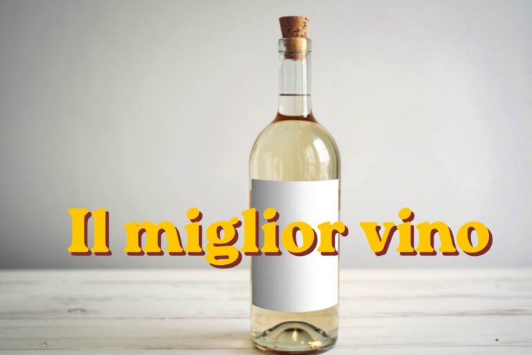 bottiglia di vino bianco e scritta miglior vino in giallo